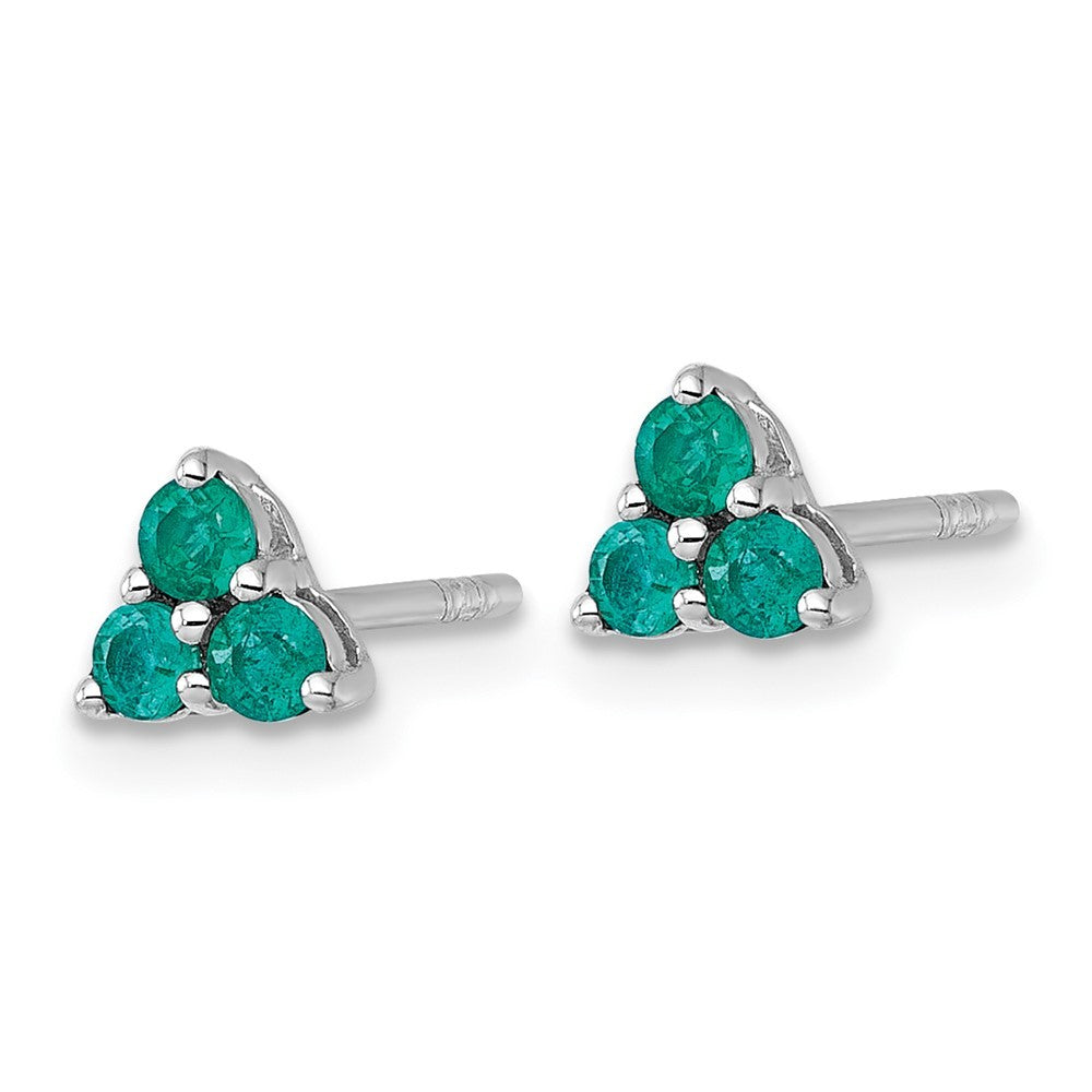 Sterling Silver Rhodium-plated Polished Three Round Emeralds Earrings