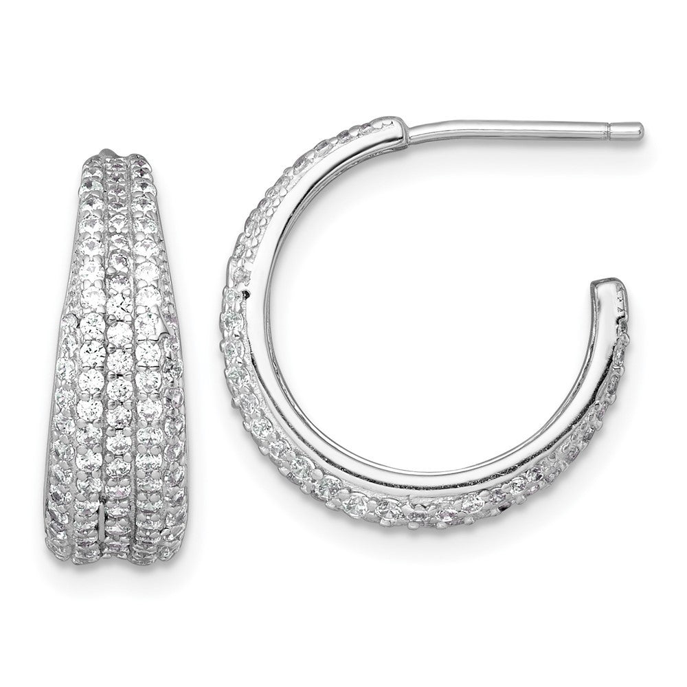 Sterling Silver Rhodium-plated Polished and Tapered Pave CZ C-Hoop Earrings