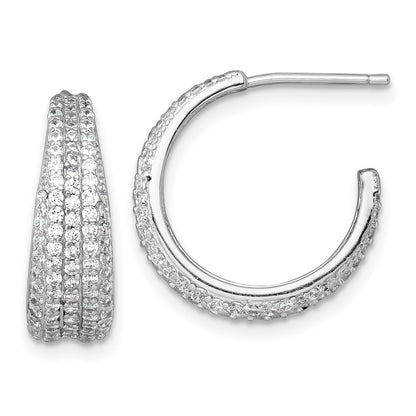 Sterling Silver Rhodium-plated Polished and Tapered Pave CZ C-Hoop Earrings