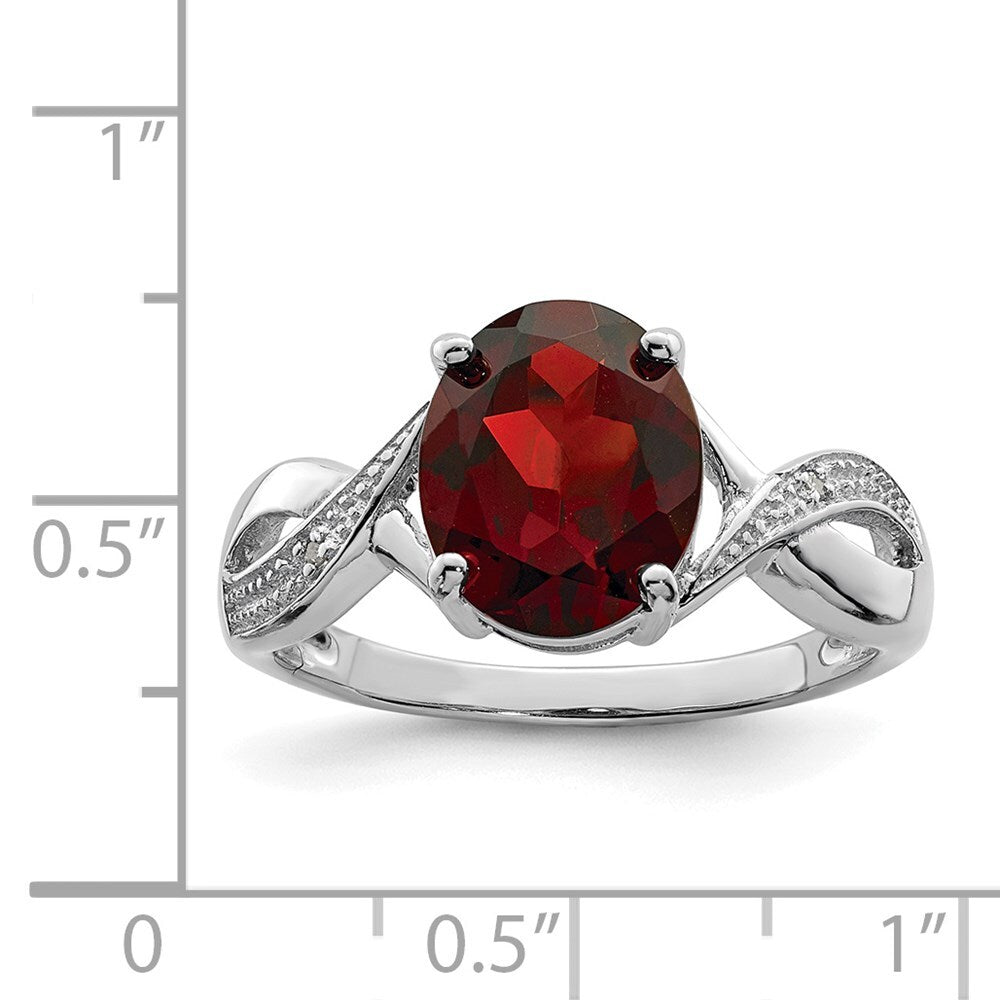 Sterling Silver Rhodium-plated Garnet & Diamond Ring Size 8