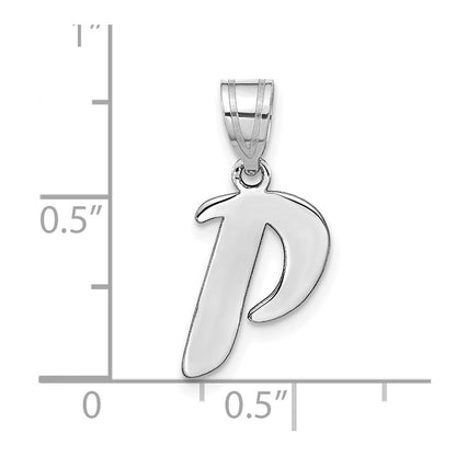 14k White Gold Polished Script Letter P Initial Pendant for Women