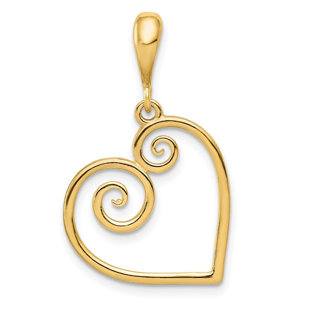 14k Yellow Gold Polished Swirl Heart Pendant for Women