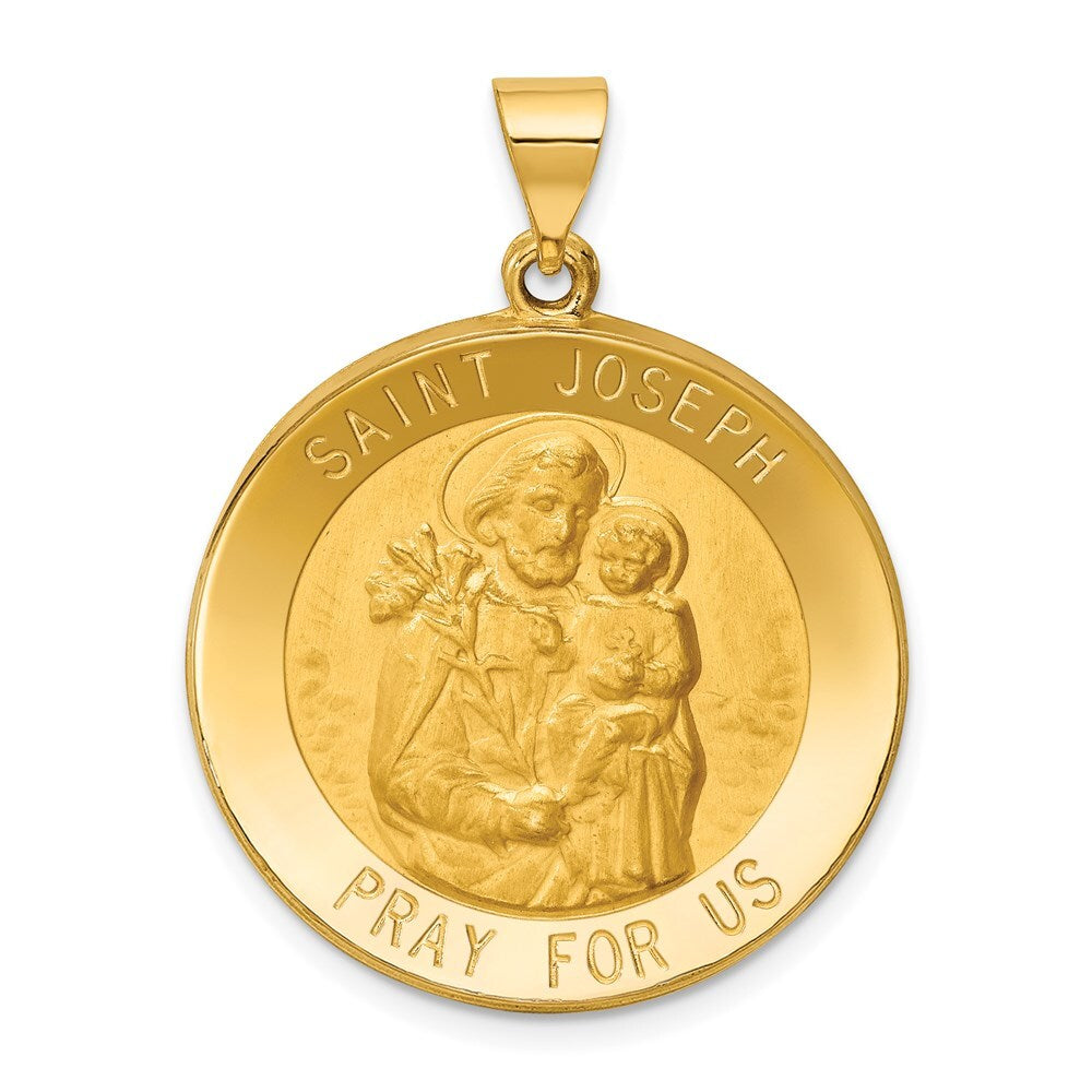 14k Yellow Gold Polished and Satin St Joseph Medal Hollow Pendant for Women