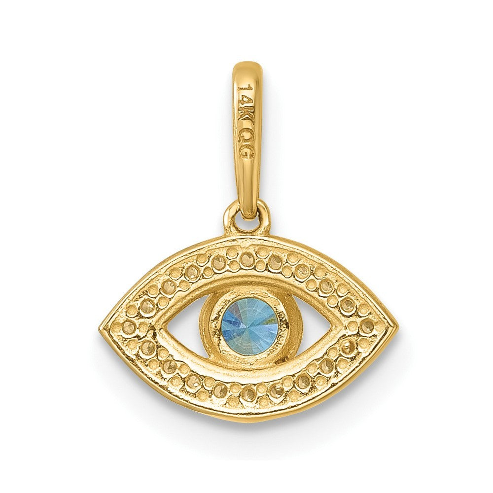 14k Yellow Gold Polished Blue and Clear CZ Evil Eye Charm / Pendant