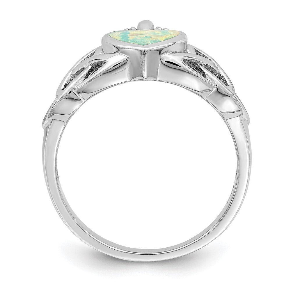 Sterling Silver Rhod-plated Lab Created Opal Celtic Knot Crown Ring Size 7