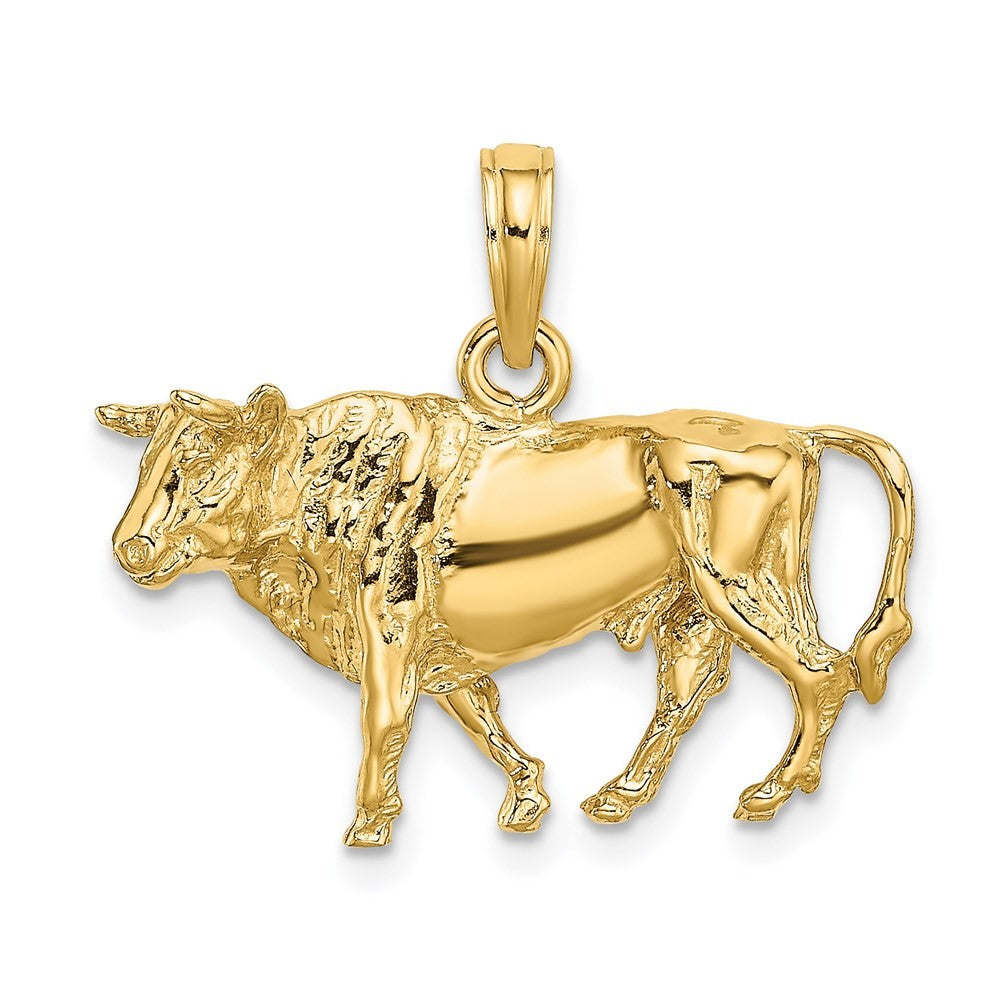 14k Yellow Gold 3-D Bull w Horns Charm
