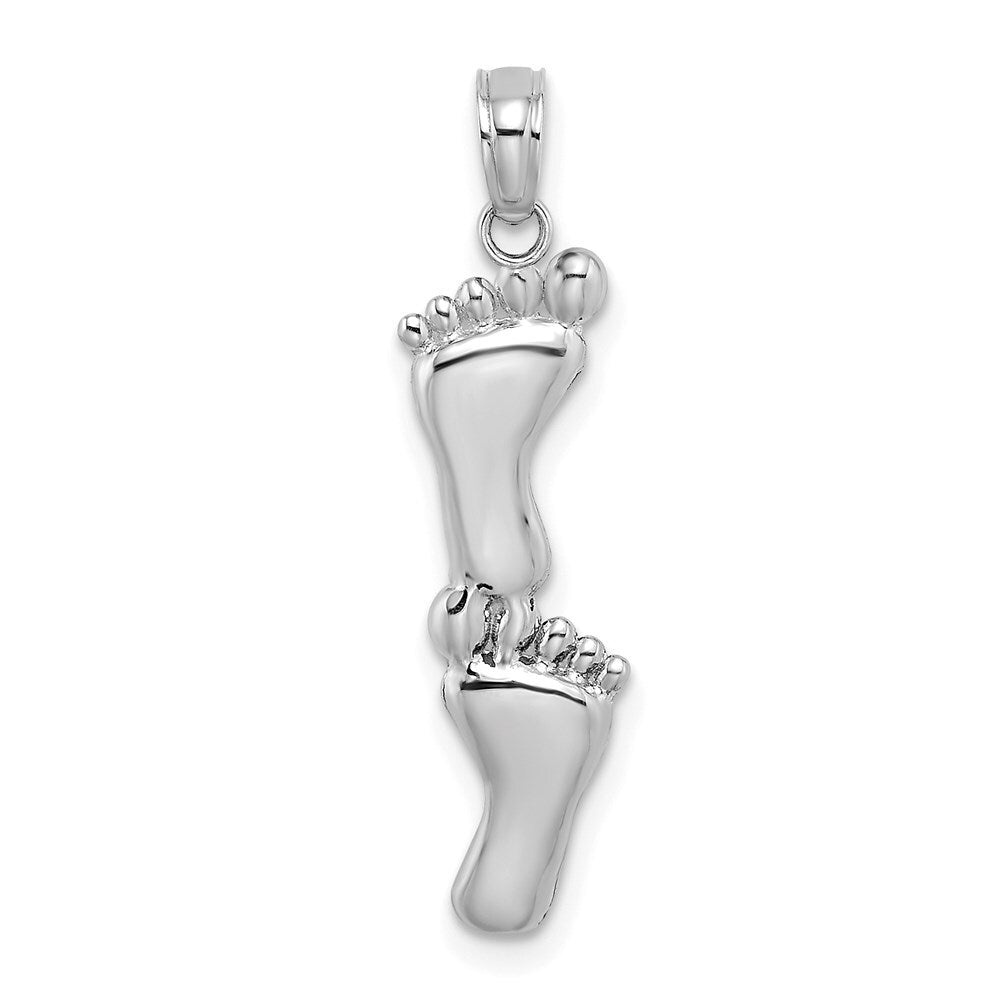 14k White Gold Polished Double Vertical Feet Charm Pendant for Women