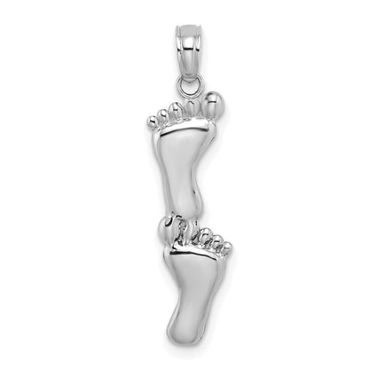 14k White Gold Polished Double Vertical Feet Charm Pendant for Women