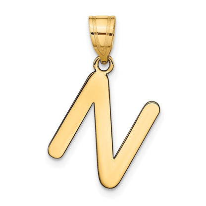 14k Yellow Gold Polished Bubble Letter N Initial Pendant for Women