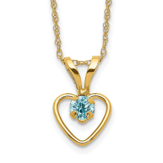 14k Yellow Gold Madi K 3mm Blue Zircon Heart Birthstone Necklace