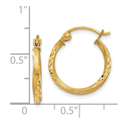 14k Yellow Gold Satin Diamond Cut Hollow Twisted Hoop Earrings Gift for Women