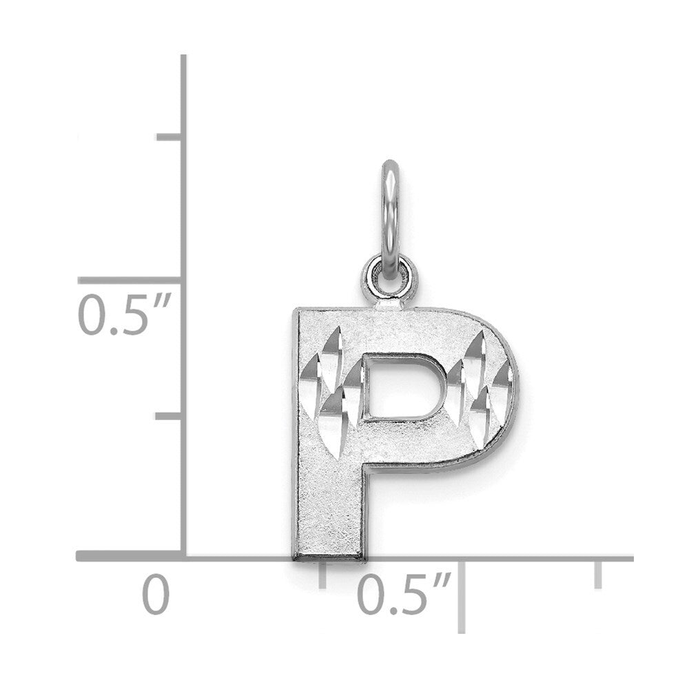 14k White Gold Satin Diamond-cut Letter P Initial Charm Pendant for Women
