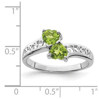 Sterling Silver Rhodium Peridot Heart Ring Size 6