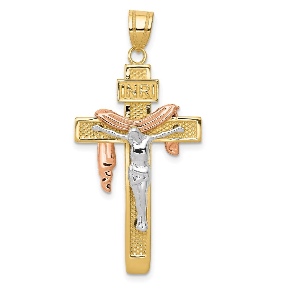 14K Tri-Color Gold Large Draped INRI Crucifix Pendant