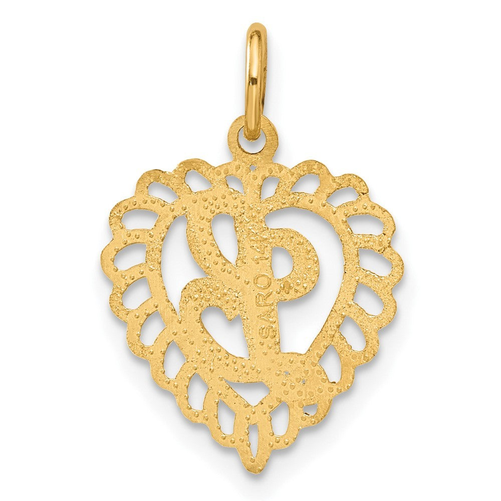 14k Yellow Gold Heart Letter L Charm