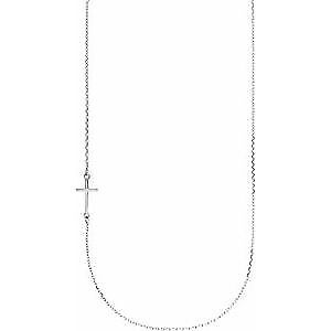 14k White Gold Off-Center Sideways Cross 16" Necklace for Women