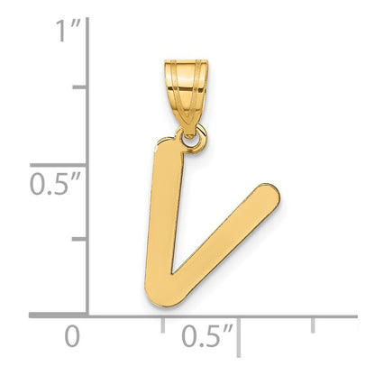 14k Yellow Gold Polished Bubble Letter V Initial Pendant for Women