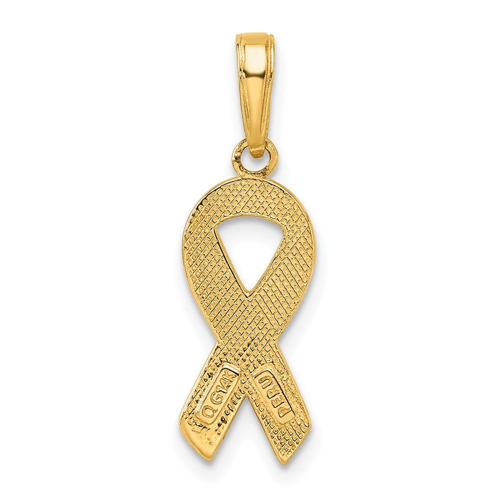 14k Yellow Gold Pink Enameled Awareness Ribbon Pendant for Women