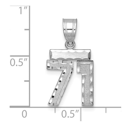 14K White Small Brushed Diamond-cut Number 71 Charm