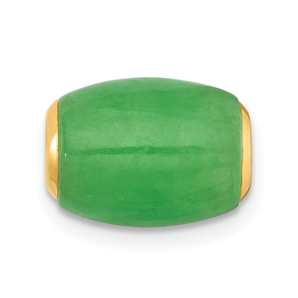 14k Yellow Gold Polished Jade Oval Barrel Bead Chain Slide Pendant