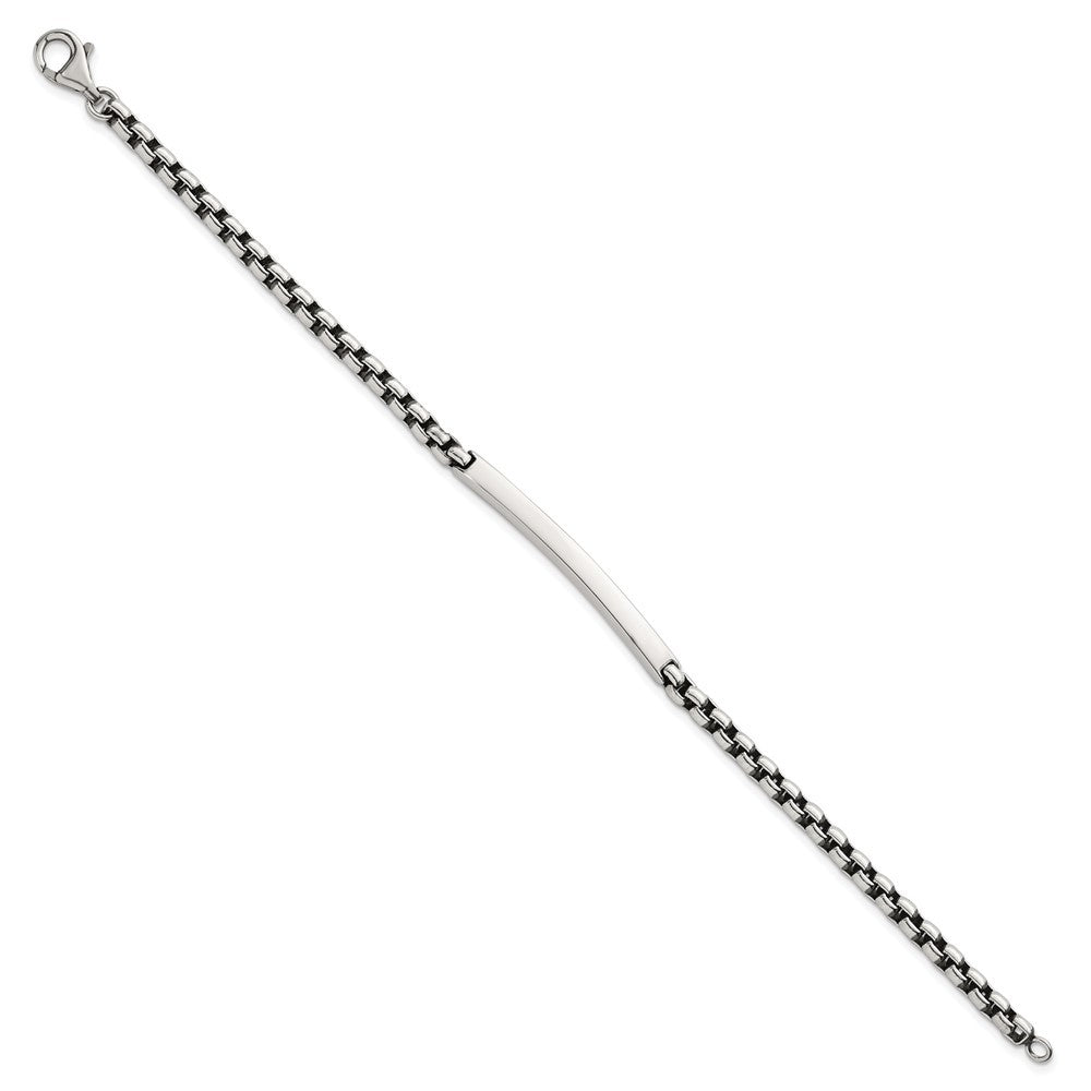 Sterling Silver Antiqued Round Box Chain Bracelet 8 Inch ID Bar Mens Bracelet