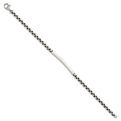 Sterling Silver Antiqued Round Box Chain Bracelet 8 Inch ID Bar Mens Bracelet