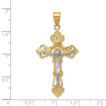 14k Two-tone Gold INRI Fleur De Lis Crucifix Pendant for Women