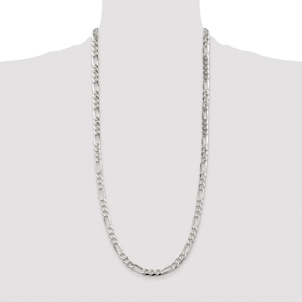 Sterling Silver Rhodium-plated 6.75mm Pav� Flat Figaro Chain