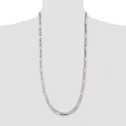 Sterling Silver Rhodium-plated 6.75mm Pav� Flat Figaro Chain