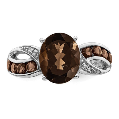 Sterling Silver Rhodium Diamond & Smoky Quartz Ring Size 7