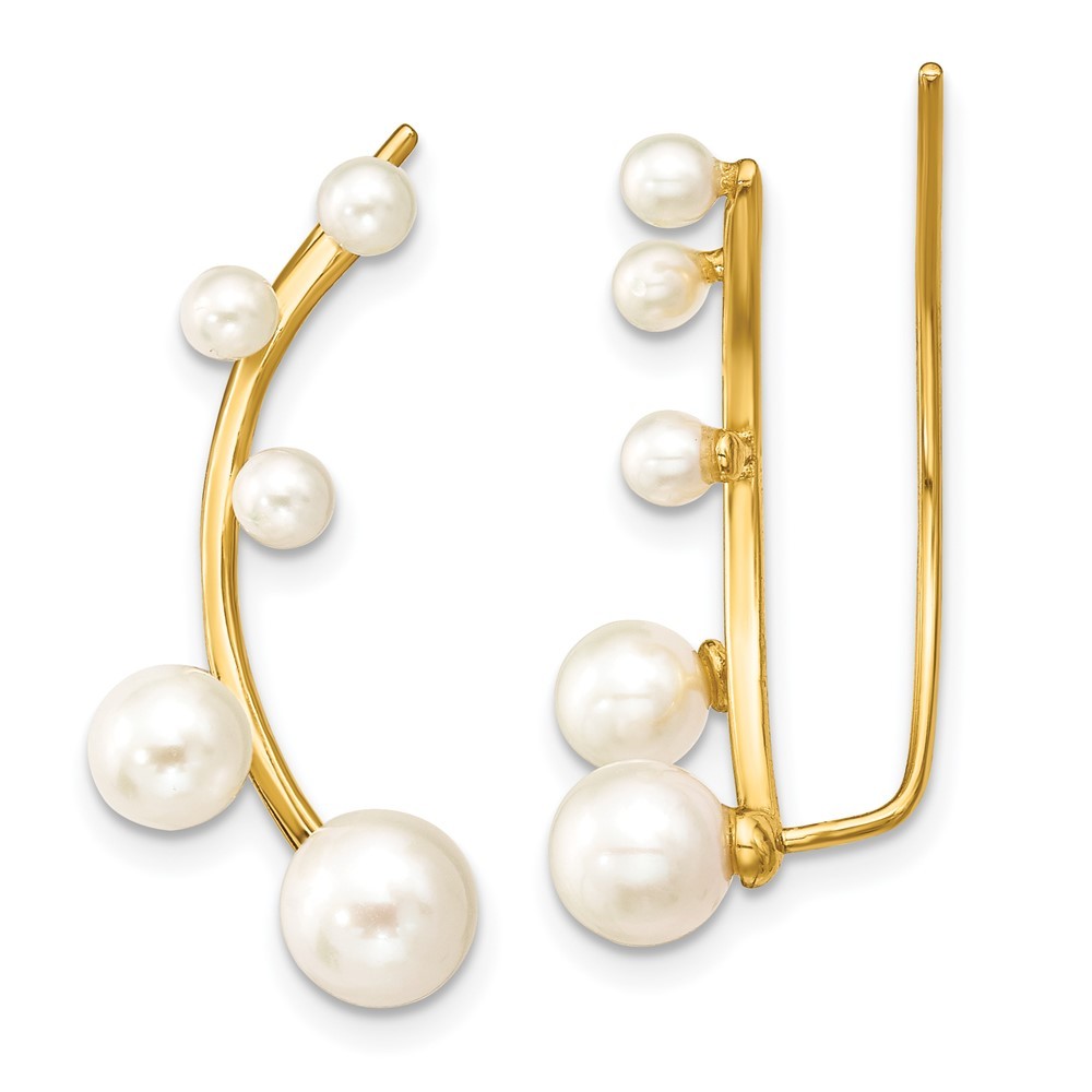 Sterling Silver Gold-tone 3-6mm Freshwater Cultured Pearl Ear Climber Earrings