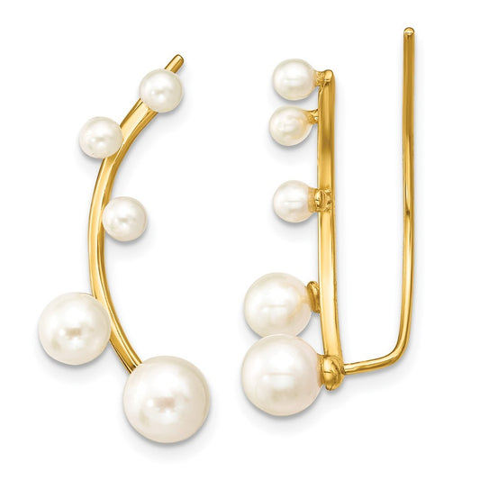 Sterling Silver Gold-tone 3-6mm Freshwater Cultured Pearl Ear Climber Earrings