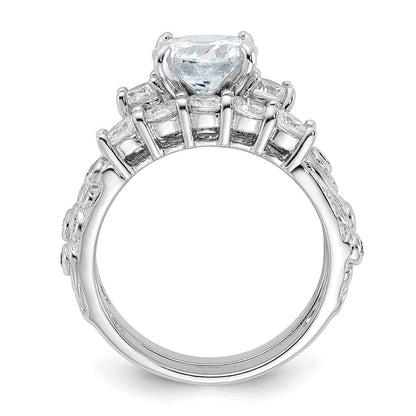 Sterling Silver Rhodium-plated 2-piece Cubic Zirconia Wedding Ring Size 8