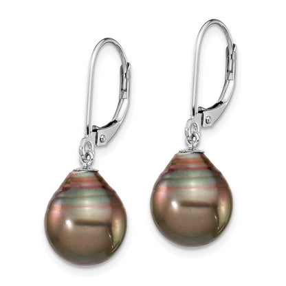 14k Gold 11mm Black Teardrop Tahitian Saltwater Cultured Pearl Dangle Earrings
