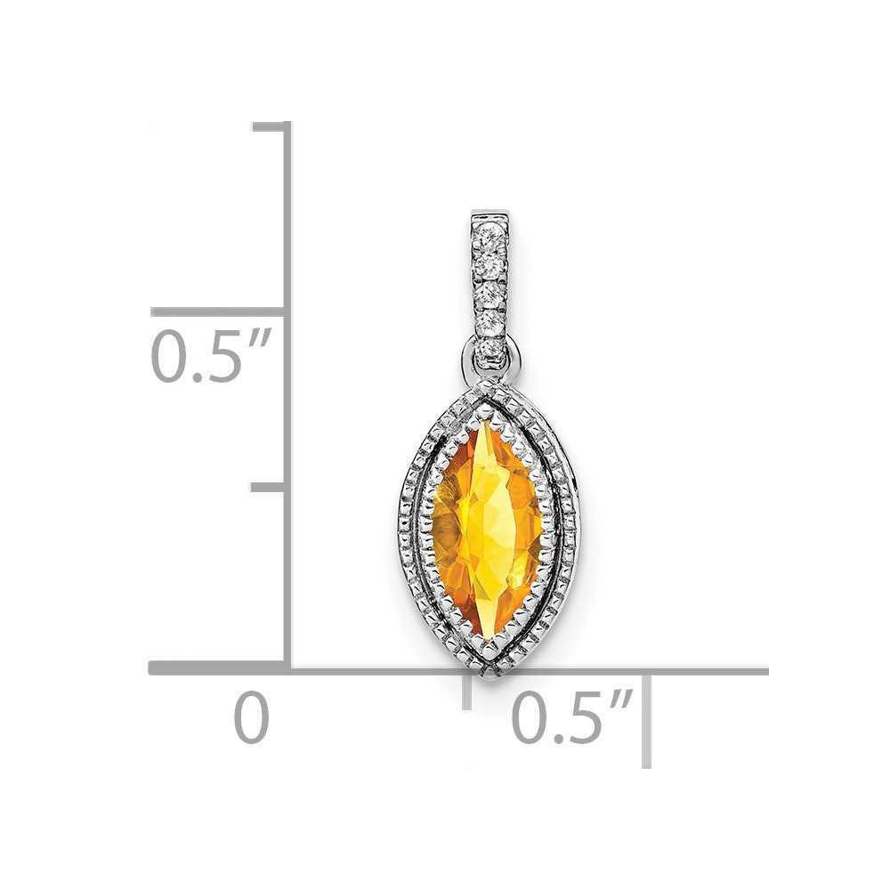 14k White Gold Marquise Citrine and Diamond Pendant