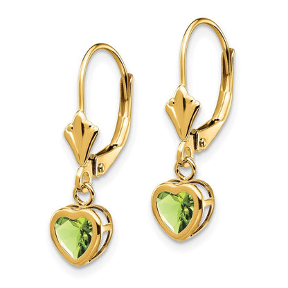 14k Yellow Gold 5mm Heart Peridot Stud Earrings Gift for Women
