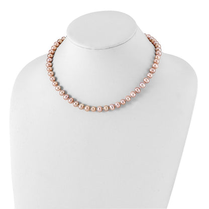 Sterling Silver Rhodium-plated 7-8mm Purple Cultured Pearl Necklace 16"