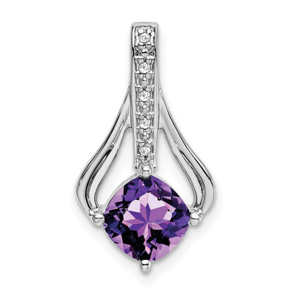 14k White Gold Amethyst and Diamond Pendant for Women