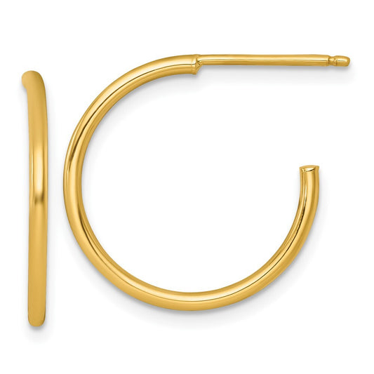 14k Yellow Gold Polished 1.5 x 20mm Solid C-Hoop Earrings Gift for Women
