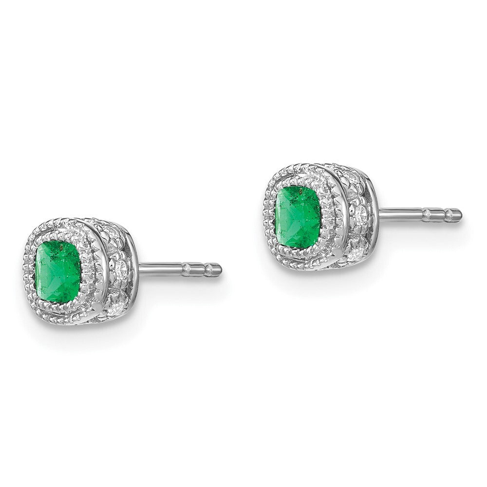 14k White Gold Emerald and Diamond Stud Earrings
