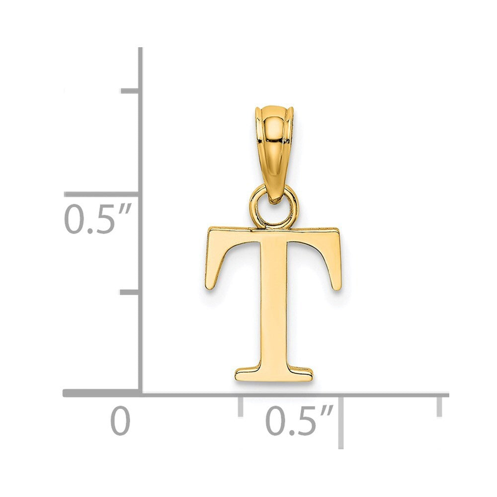 14k Yellow Gold Polished Block Letter T Initial Pendant for Women