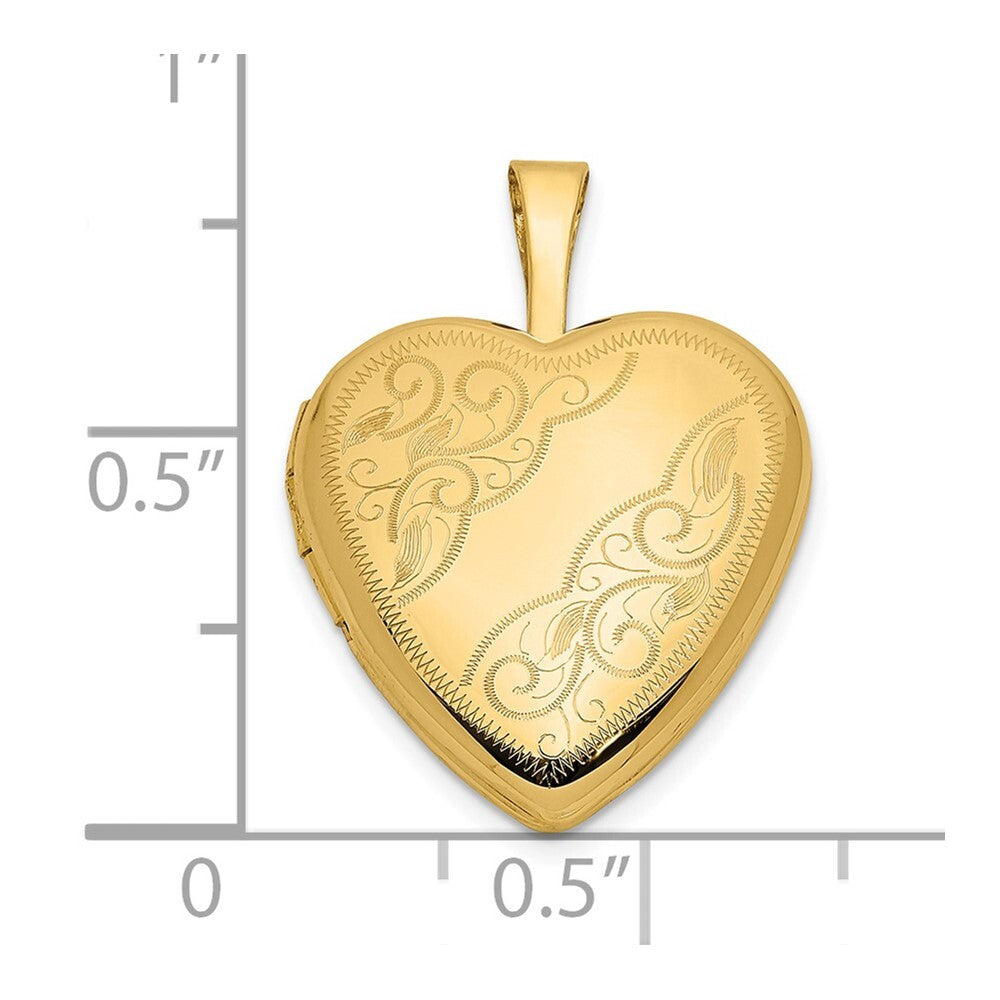 14k Yellow Gold 16mm Leaf and Scroll Heart Locket Pendant for Women