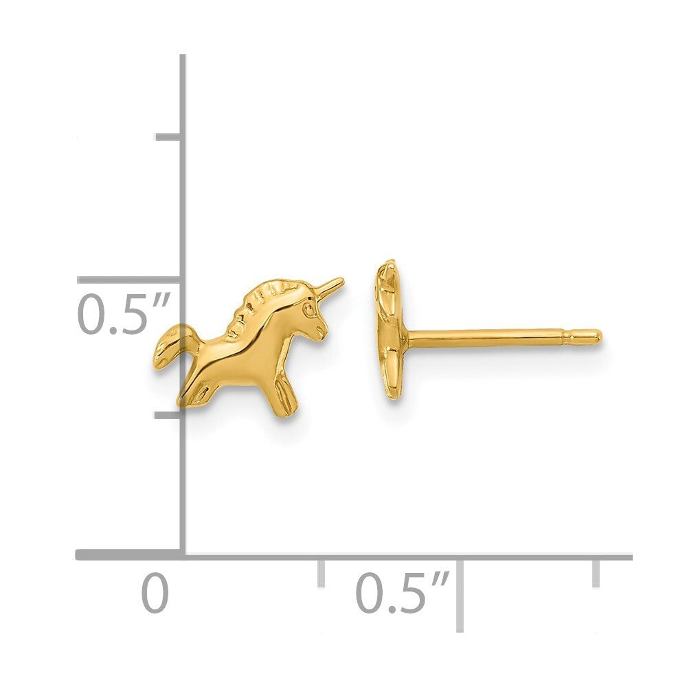 14k Yellow Gold Polished Unicorn Stud Earrings Gift for Women