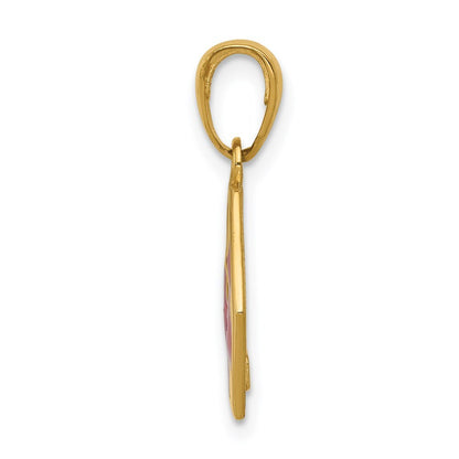 14k Yellow Gold Enameled Textured Back Medical Disk Pendant for Women