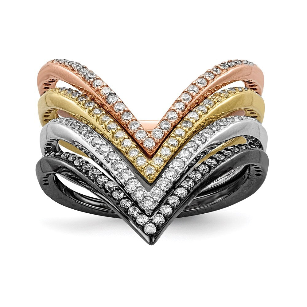 Sterling Silver Rhodium Gold & Rose-tone Cubic Zirconia 4 Ring Set SZ 8