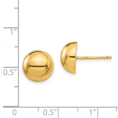 14k Yellow Gold Polished 10mm Half Ball Stud Earrings Gift for Women
