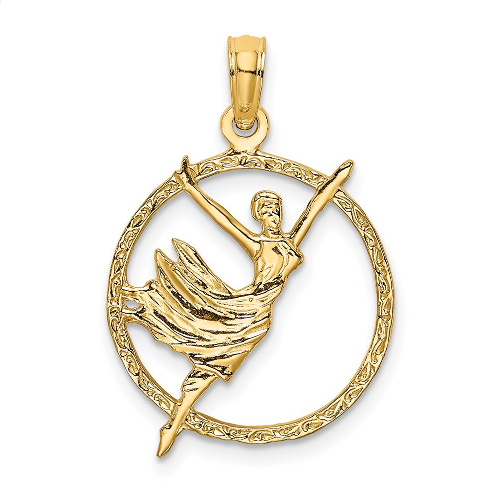 14k Yellow Gold Dancer in Circle Frame Charm Pendant for Women