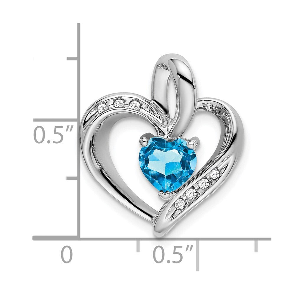 14k White Gold Blue Topaz and Diamond Heart Pendant for Women