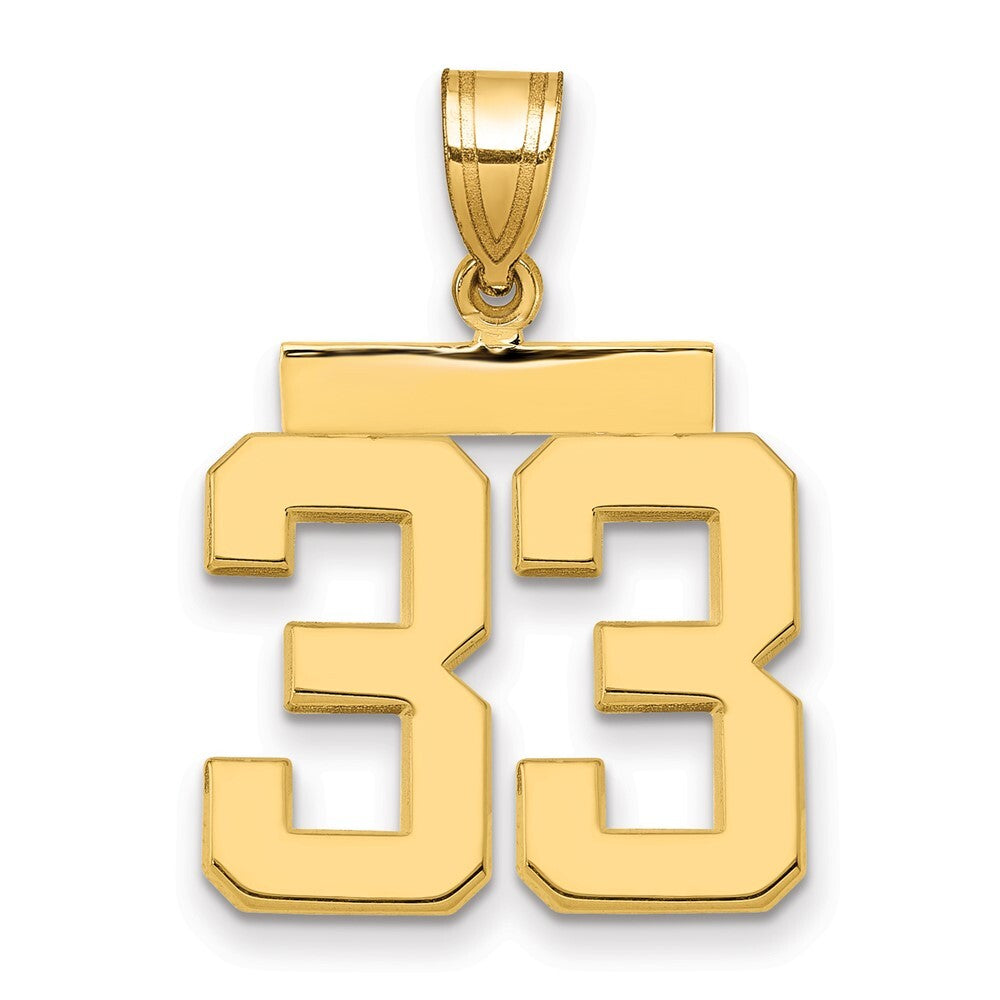 14k Yellow Gold Medium Polished Number 33 Charm Pendant for Women