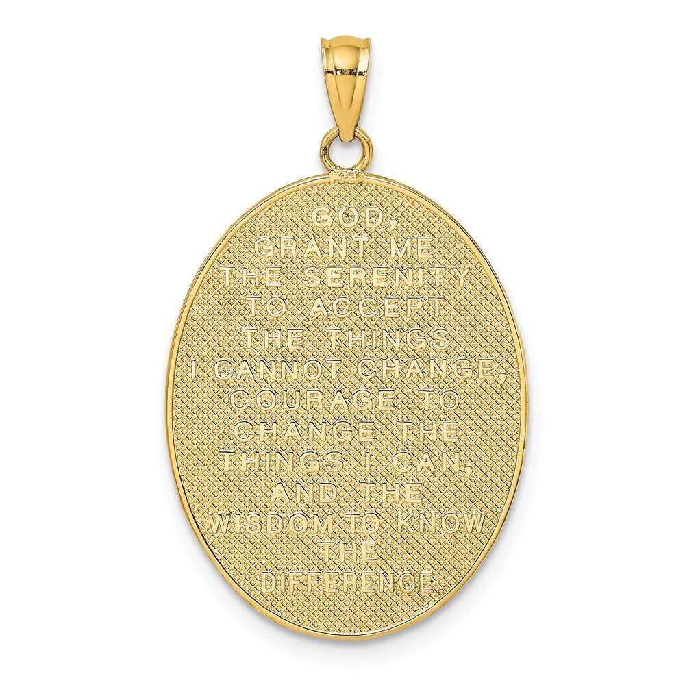 14k Yellow Gold Rhodium Enamel Rose Serenity Prayer Oval Disc Charm